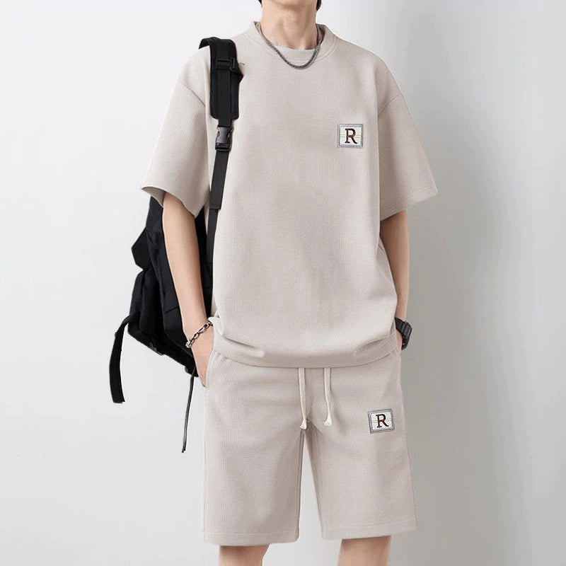 Men Short Sleeve Set Handsome T-shirt+Shorts Set